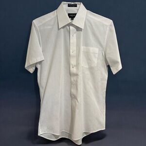 OMEGA ITALY Men’s Short Sleeve Solid White Dress Shirt Modern Fit Size Medium